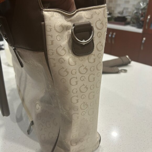 GUESS Pink Tan Brown Floral Patchwork Tote Bag Vegan Leather‎ Large Trendy - Picture 5 of 9